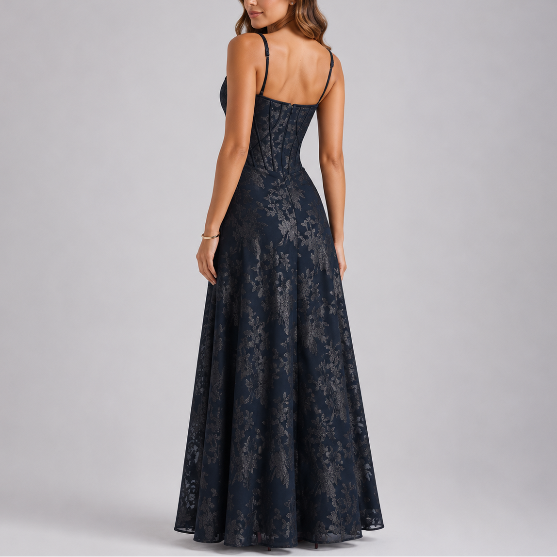 Floral Embroidered Corset Maxi Dress
