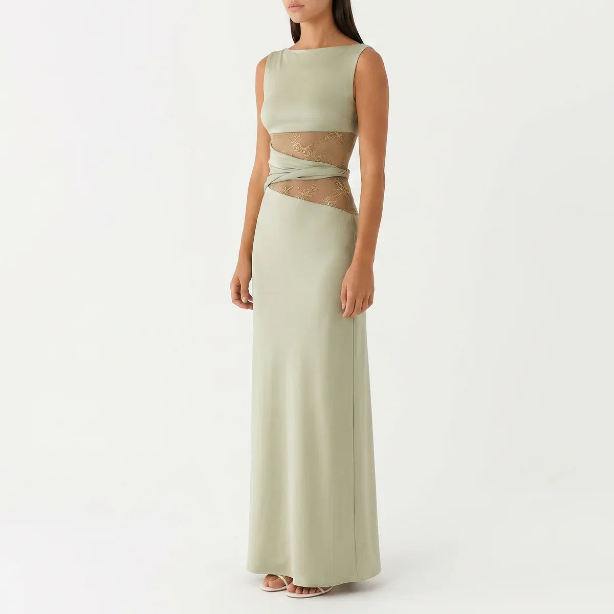 Women's Floral Lace Cut-Out Maxi Dress