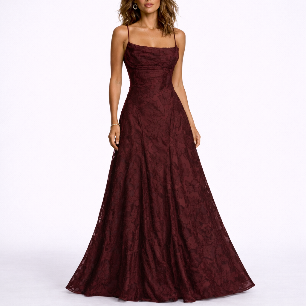 Maxi Dress with Open Back & Floral Texture