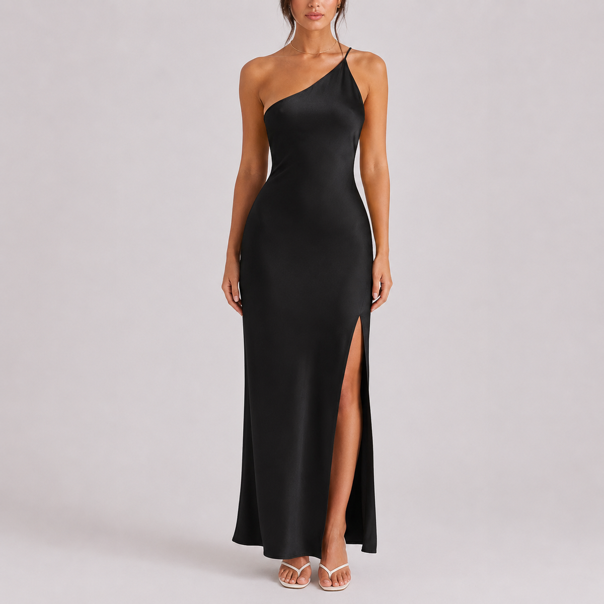 Women’s Elegant One-Shoulder Satin Maxi Dress