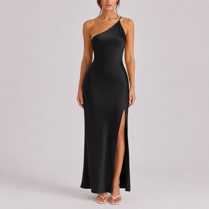 Women’s Elegant One-Shoulder Satin Maxi Dress