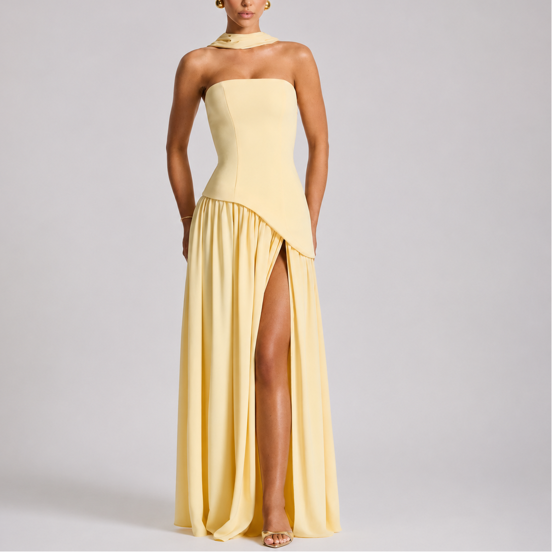 Women's Open Back Scarf Maxi Dress