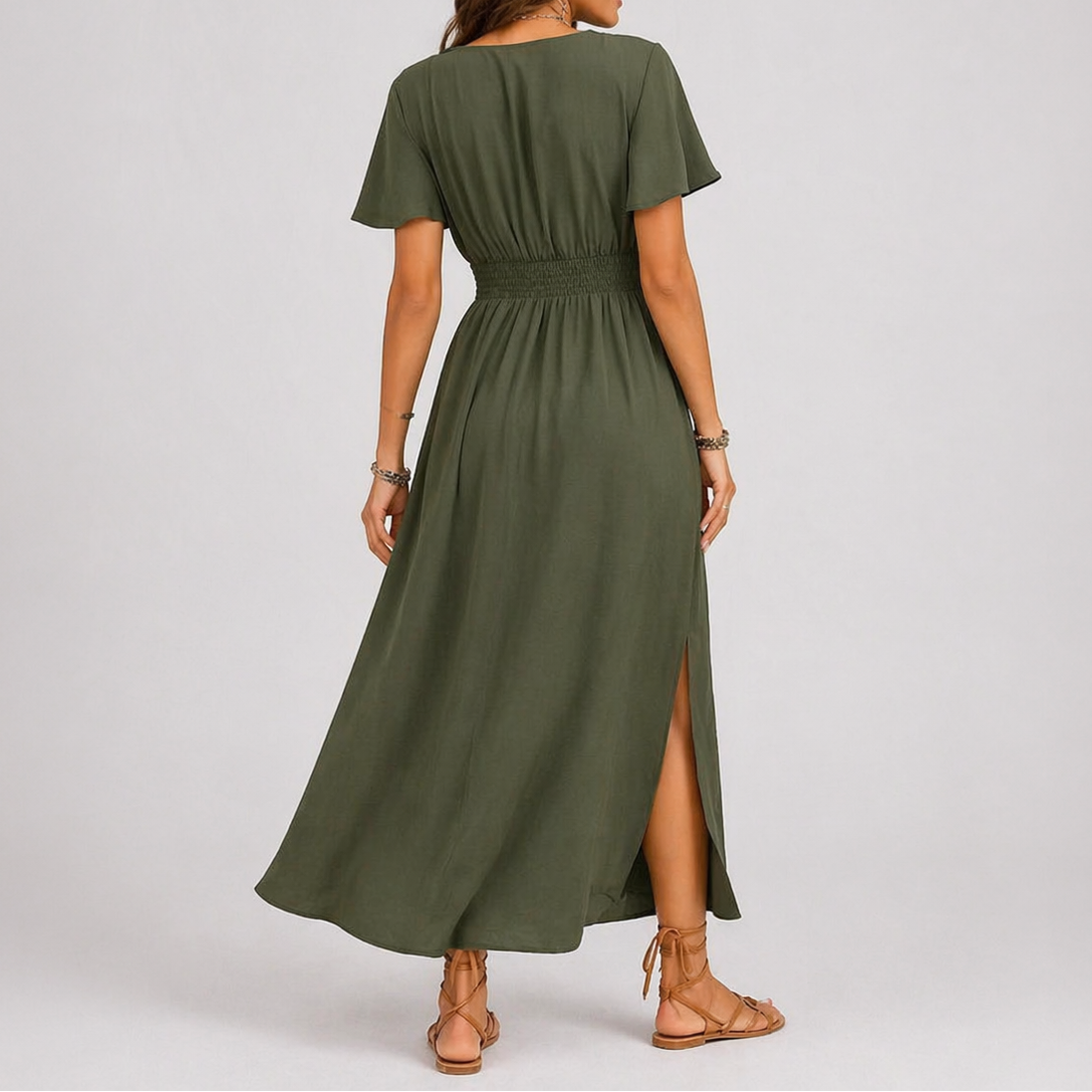 Women’s Olive Green Wrap Maxi Dress – Lightweight Summer Style