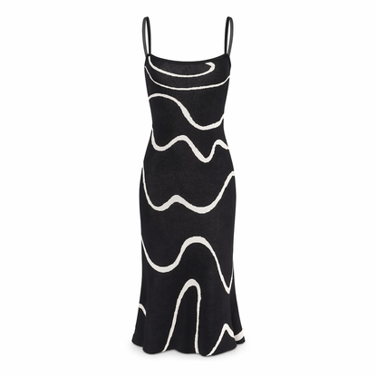 Women’s Black Sleeveless Knit Midi Dress with Mermaid Hem