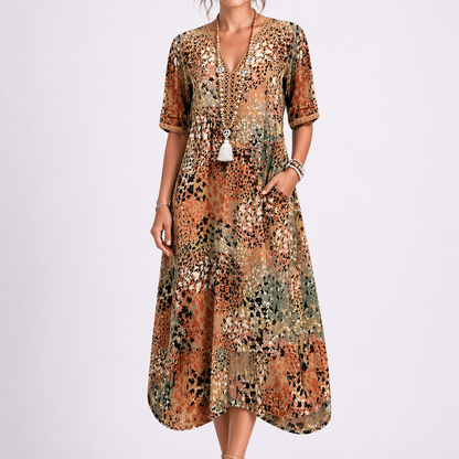 Women’s Summer Floral Midi Dress with V-Neck