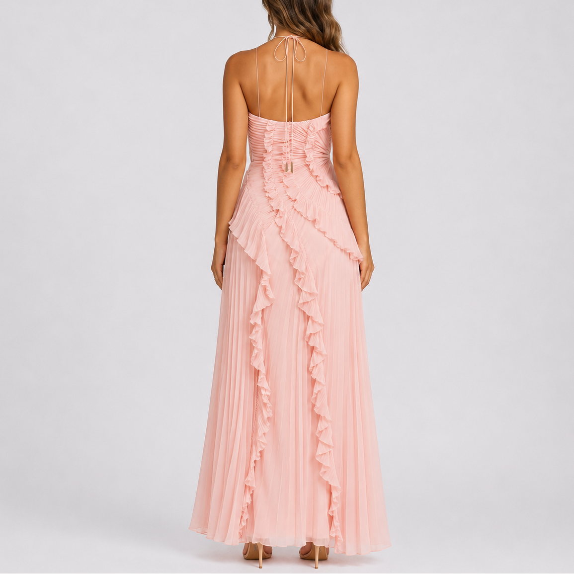 Women’s Pleated Ruffle Halter Maxi Dress for Weddings & Events